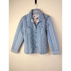 Catalog Favorites Blue Stripe Quilted Cotton Jacket Floral Lined S Spring Chic